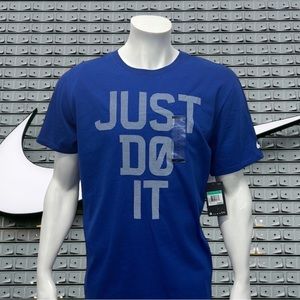 Nike Blue White Graphic Just Do It Blue Swoosh Short Sleeve T-Shirt Tee XL NWT